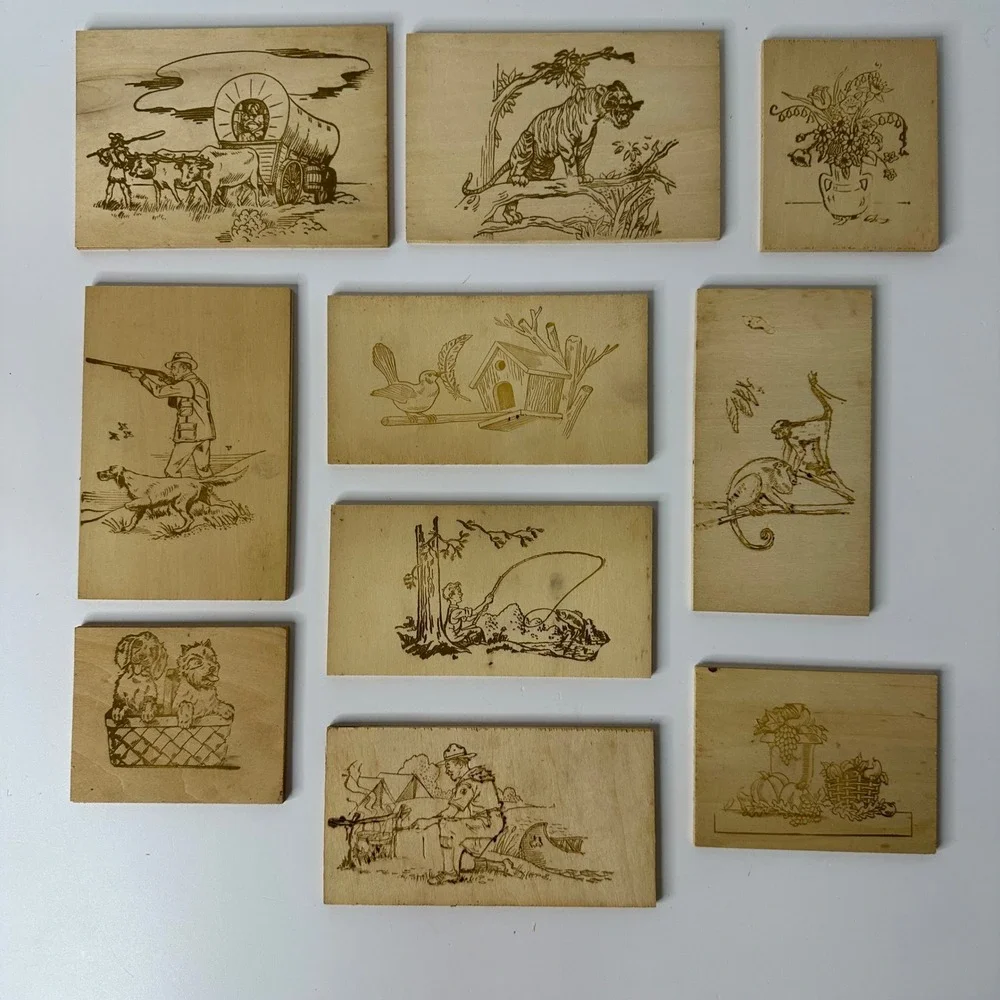 Vintage Burn Rite Wood Burning Plaque Assortment No 4652 Boxed Rapaport Brothers
